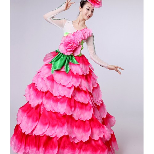 Women girls pink petals choir ballroom dance dress stage performance opening dance chorus dress for female